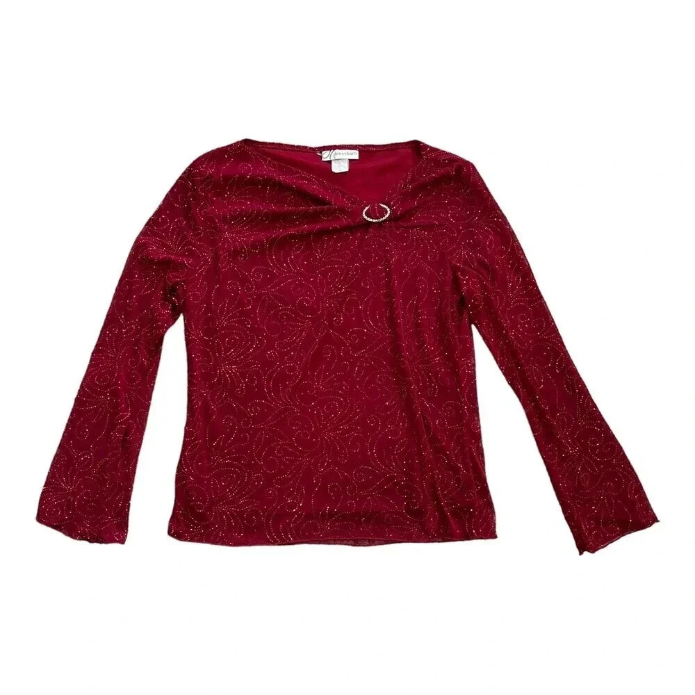 Dressbarn Red Glitter Brooch Blouse XL